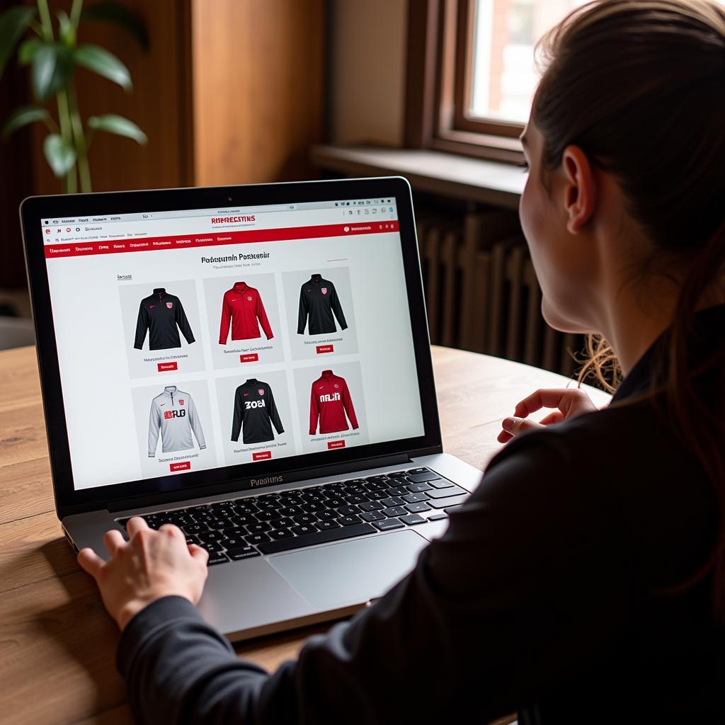 Finding Authentic Poland Soccer Jackets: A person browsing through official merchandise on the Polish national team website.