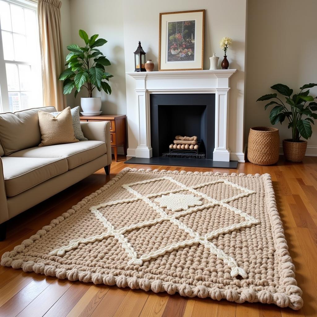 A Finished Knit Rug in a Living Room Setting