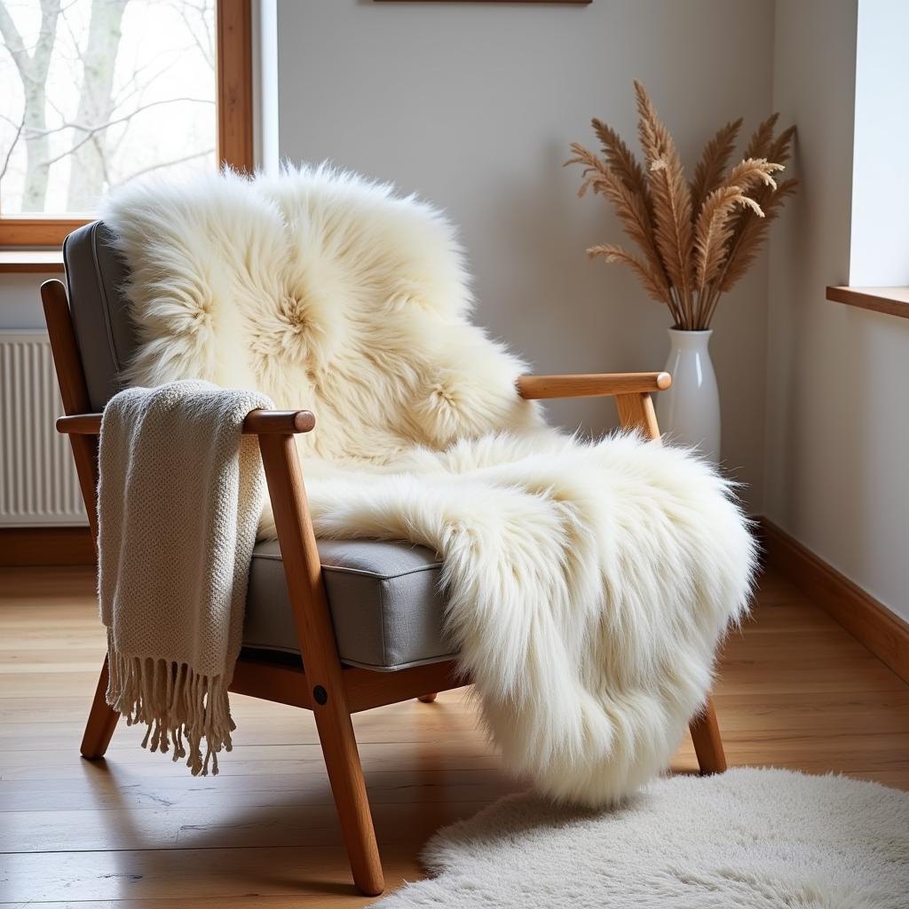 Cozy Finnish Textiles: Sheepskin rugs and woolen throws create a warm and inviting atmosphere.