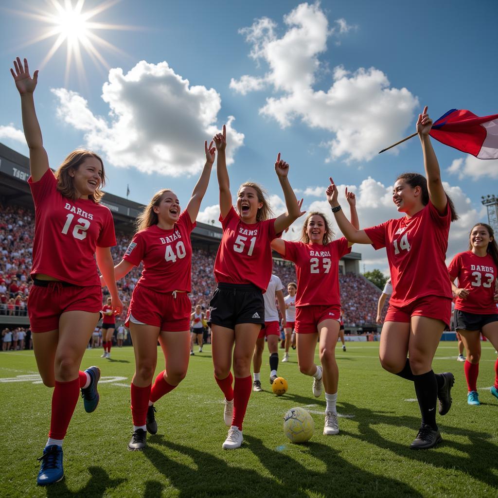 Flag football team celebrating a victory