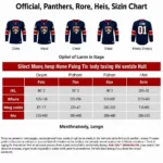 Florida Panthers Home Jersey Sizing Chart