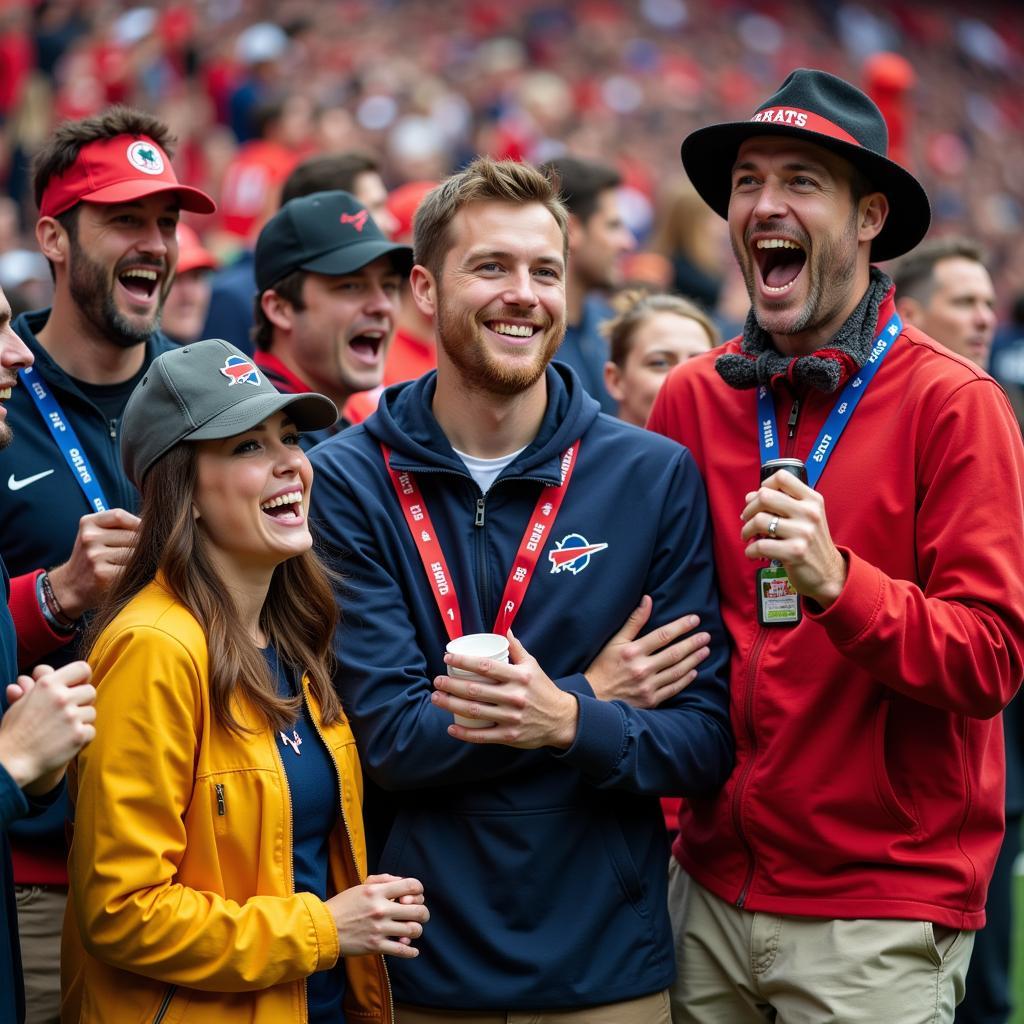 Football fans engaged in interactive games and activities during a themed game night.