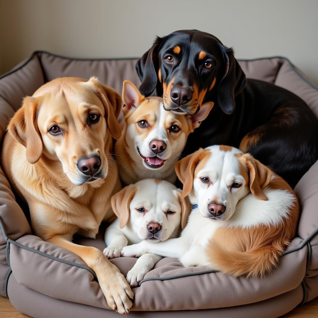 Four Dogs Cuddling for Warmth and Comfort