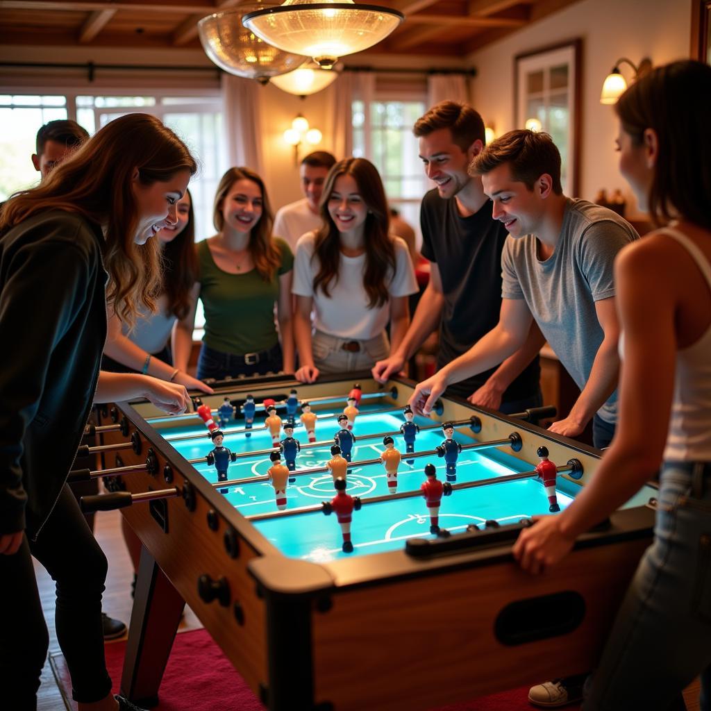 Group of friends enjoying 3 in 1 foosball table