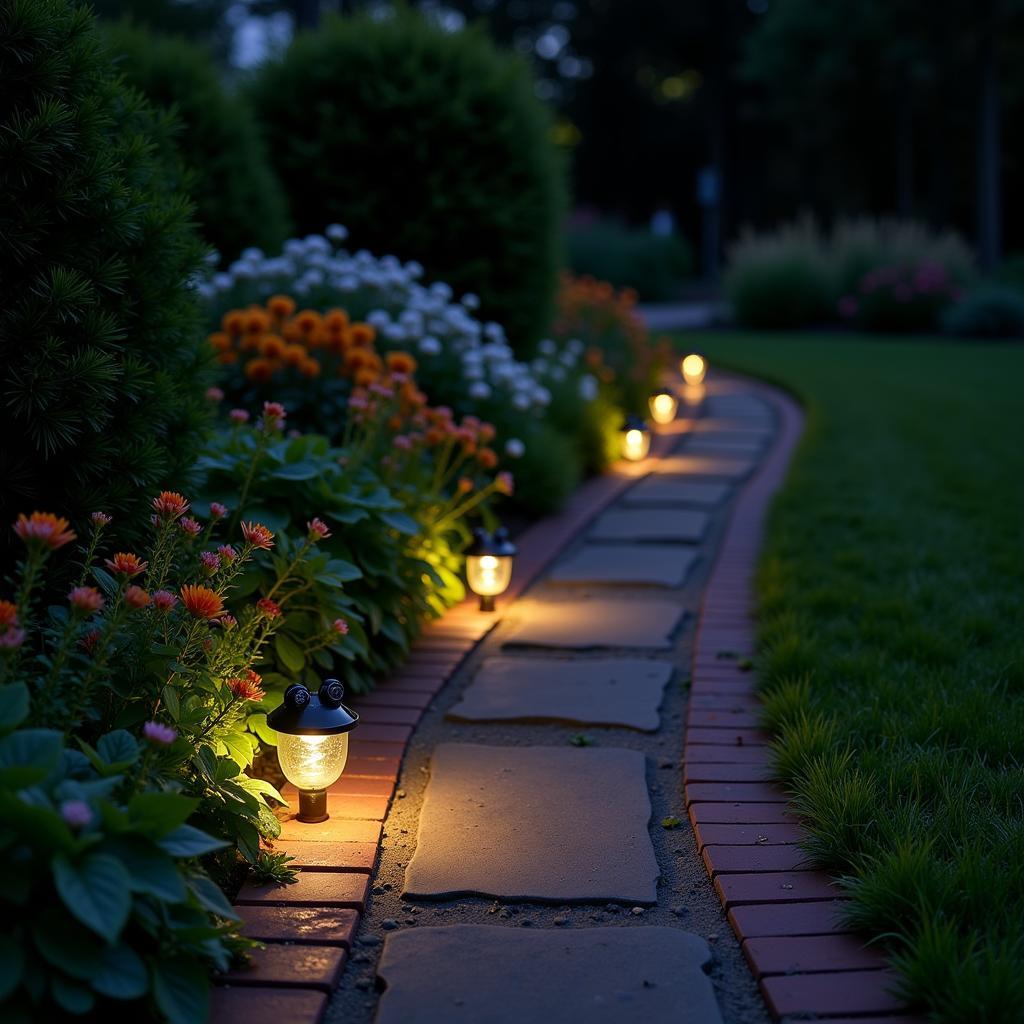 Frog Solar Lights Illuminating a Garden Pathway