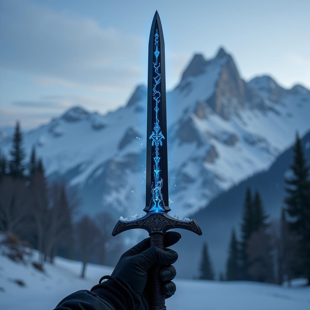 Frosty Black Sword in a Fantasy Game