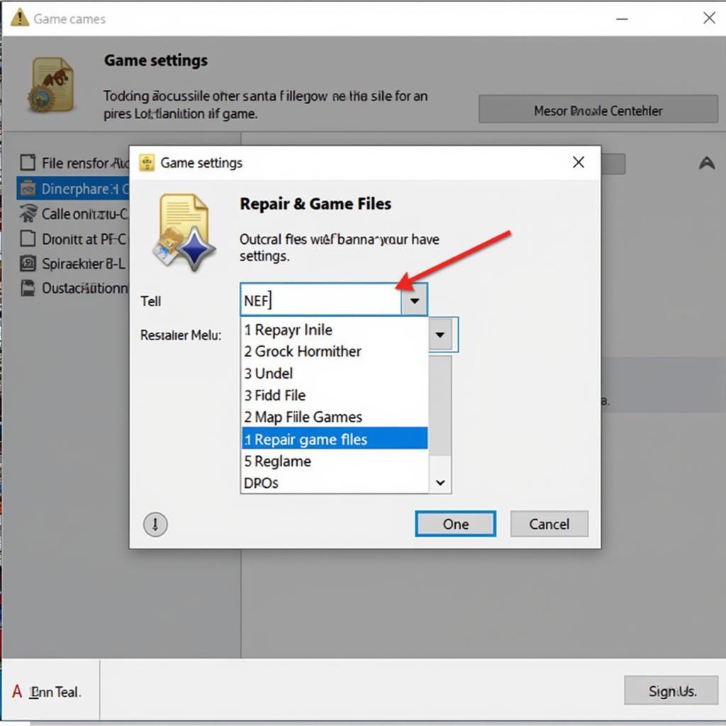 Game Settings Menu with Repair Option