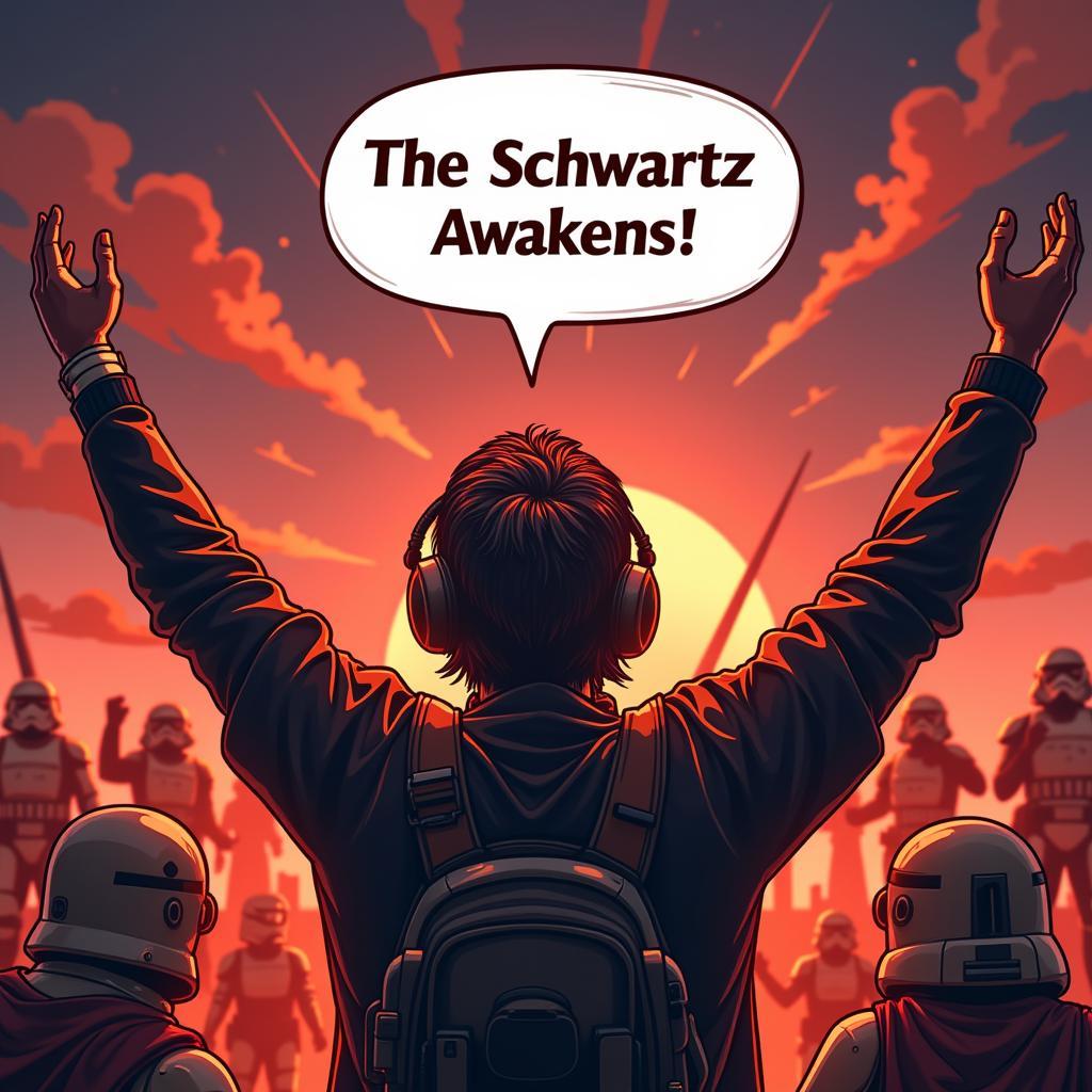 Gamer Celebrating The Schwartz Awakening: A Victorious Moment