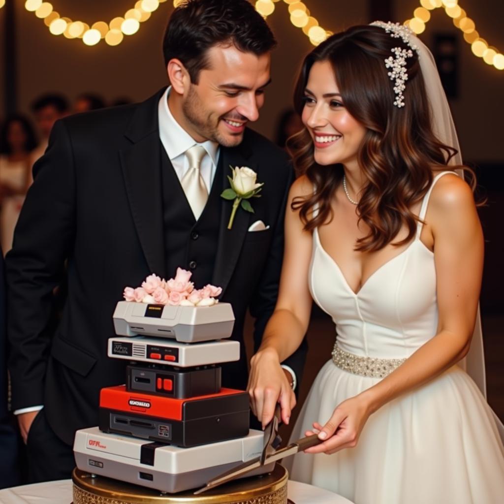 Gamer Couple Cutting Cake