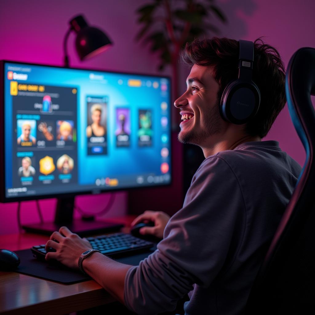 Gamer Enjoying New Content