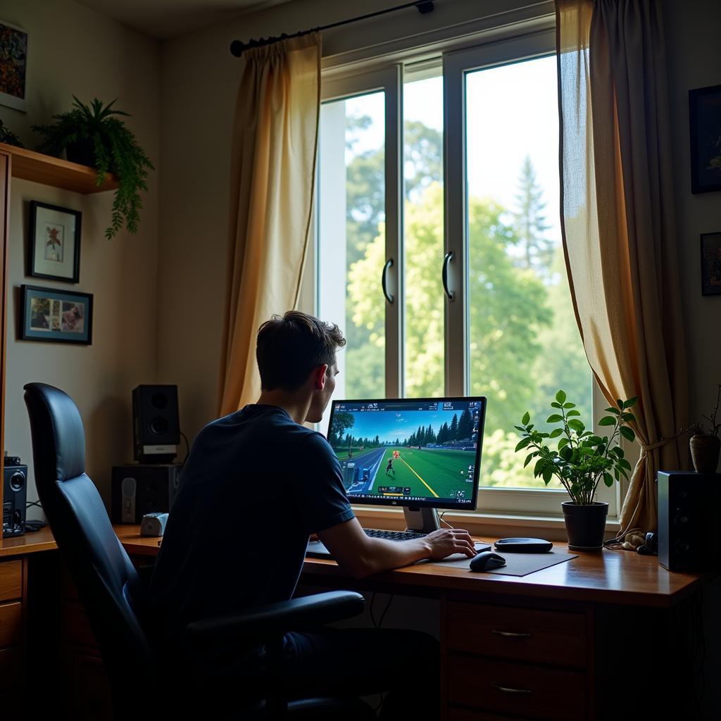 Gamer Enjoying Gaming Session with Open Window