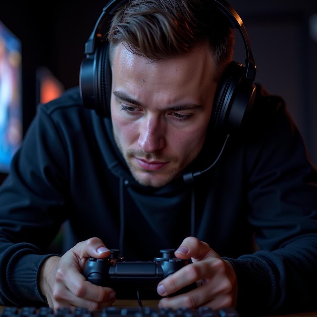 Gamer Focused on Intense Gameplay