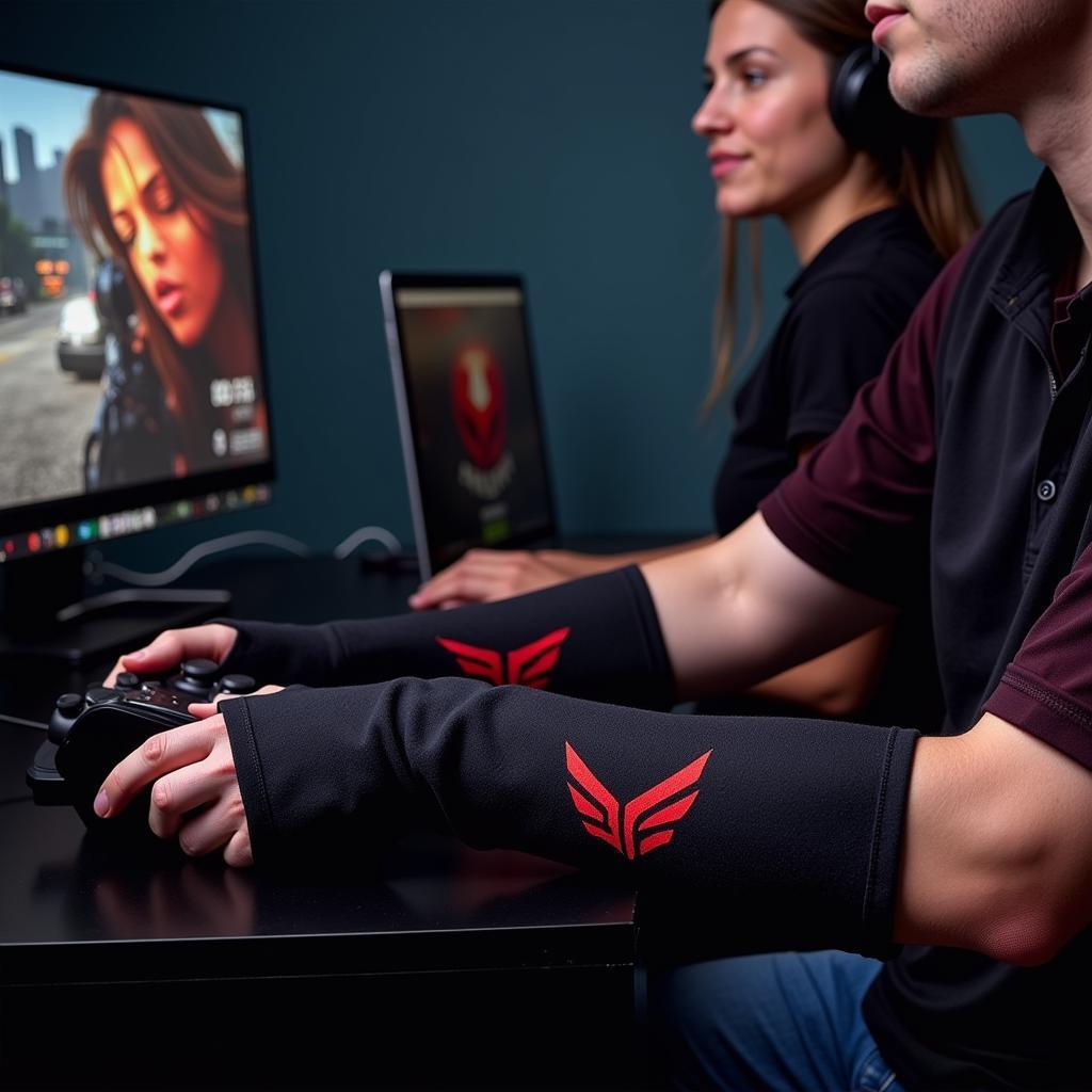 Gamer Wearing a One Arm Sleeve During Gameplay