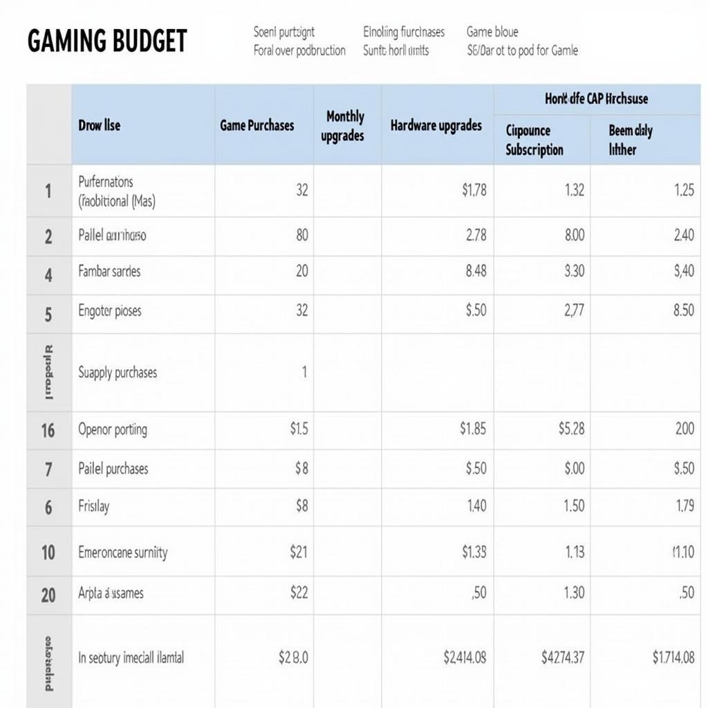 Gaming Budget Spreadsheet Example