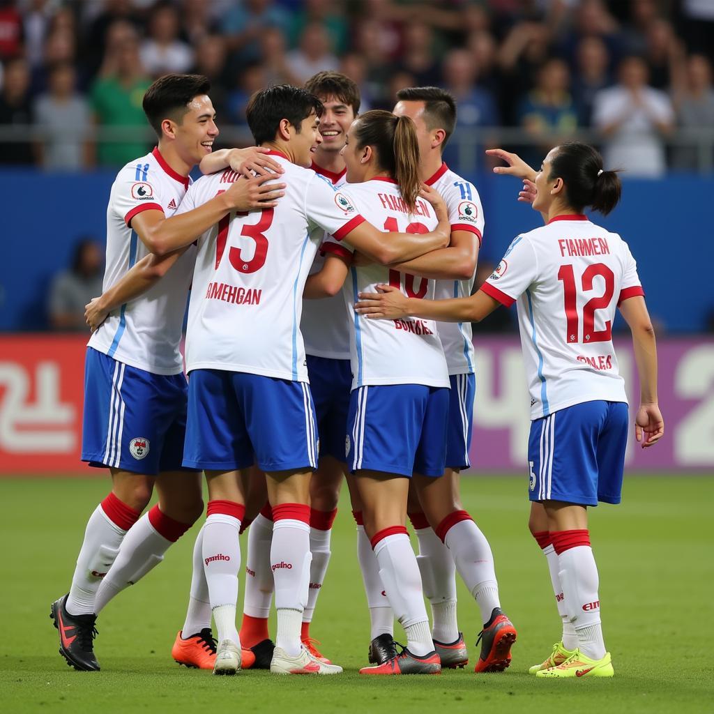 Gangwon FC players celebrating a goal