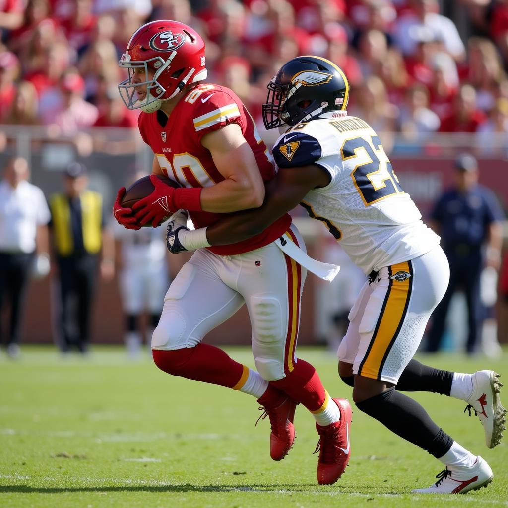 George Kittle breaking a tackle