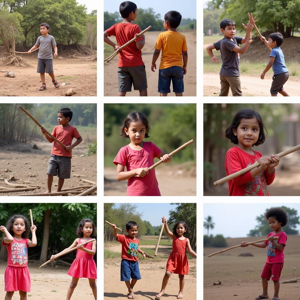 Children from Different Cultures Playing Stick Games