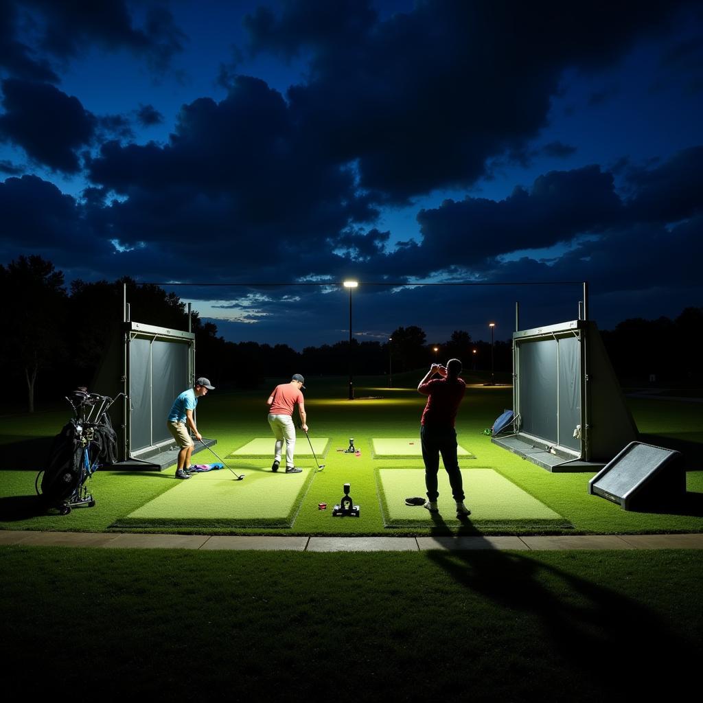 Practicing golf swing at night with golf 24 facilities