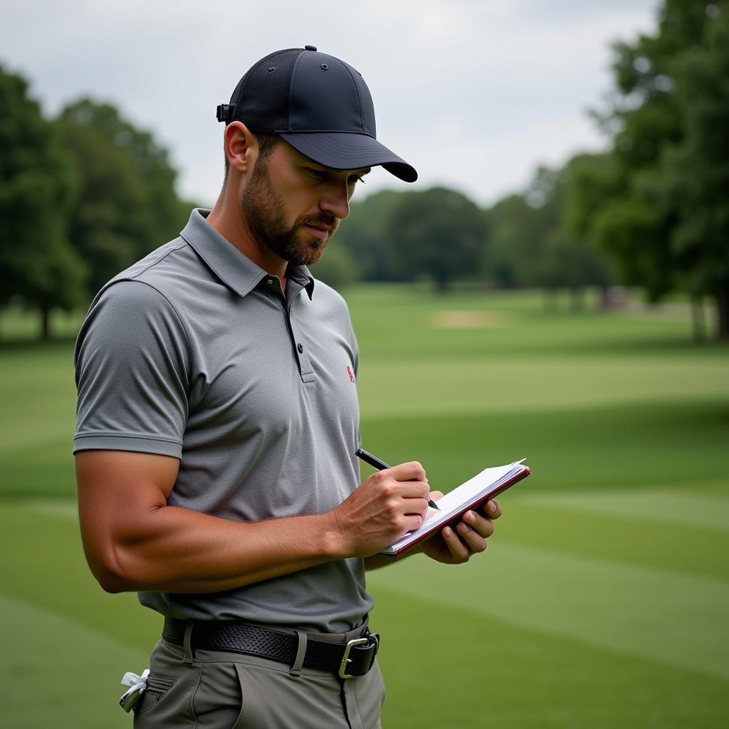 Golfer Taking Golf Notes on the Course