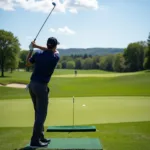 Golfer Aiming for a Fairway Target