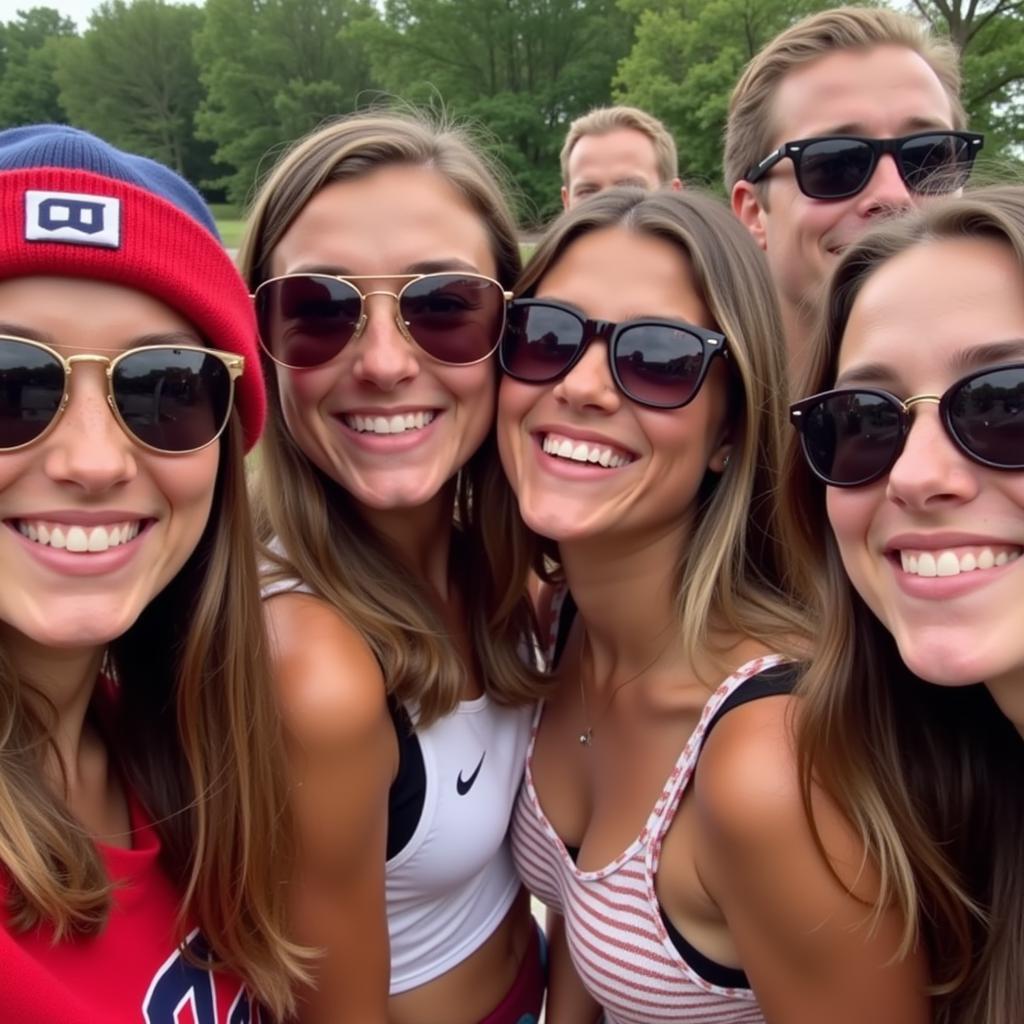 Group of Friends at College Game Day Wearing Sunglasses