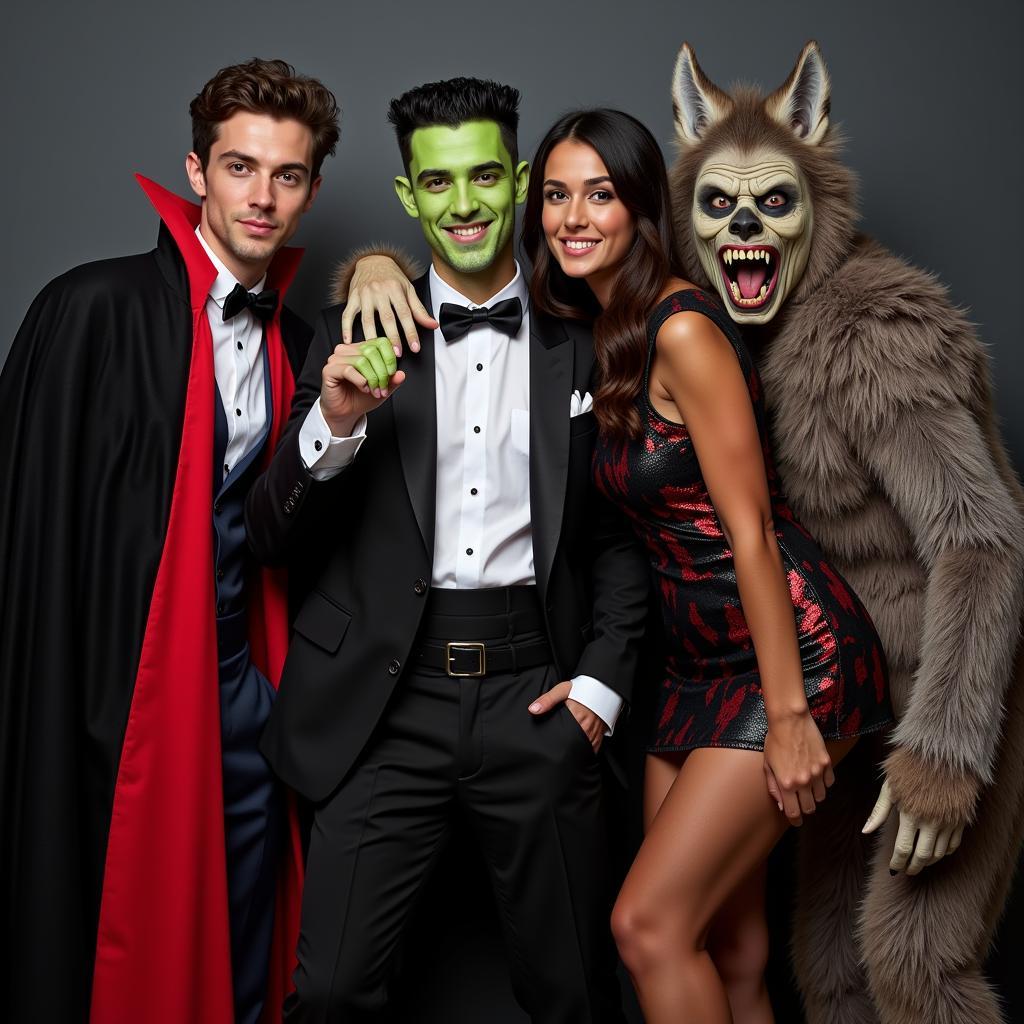 Group of Friends in Classic Monster Costumes