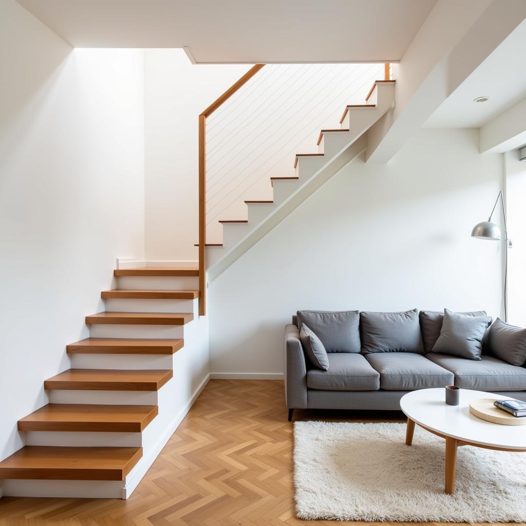 Modern Living Room with Half Open Stairs