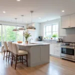 Modern Kitchen with Half Wall Glass Island