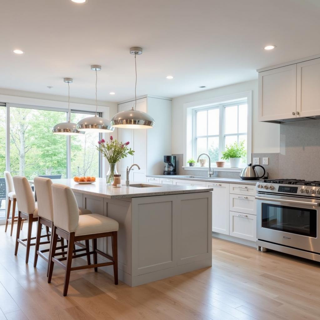 Modern Kitchen with Half Wall Glass Island