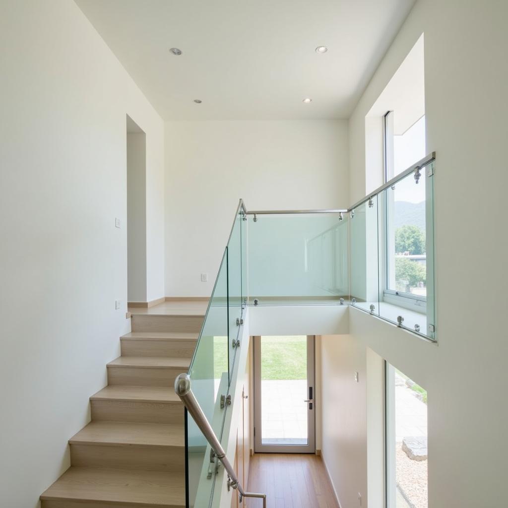 Elegant Staircase with Half Wall Glass Railing