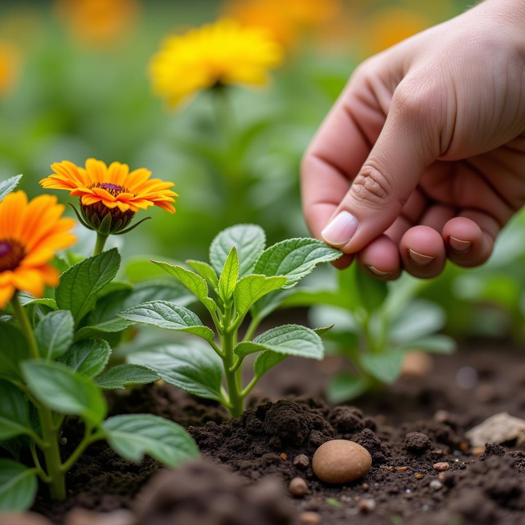 Hand Pulling Weeds in a Garden