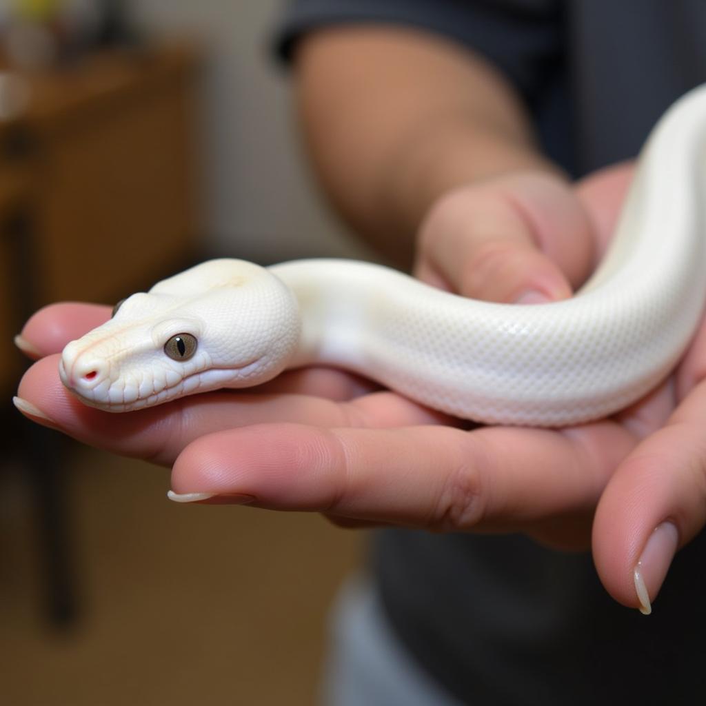 Handling a White Diamond Ball Python