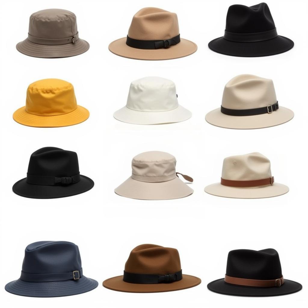 Different styles of heat movie hats including bucket hats and newsboy caps.