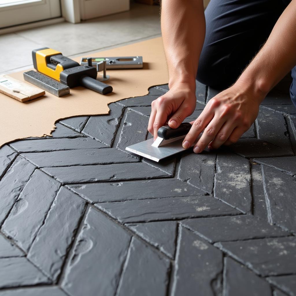 Installing Black Herringbone Tile Floor