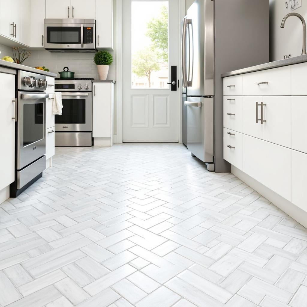 Herringbone Tile Kitchen Floor