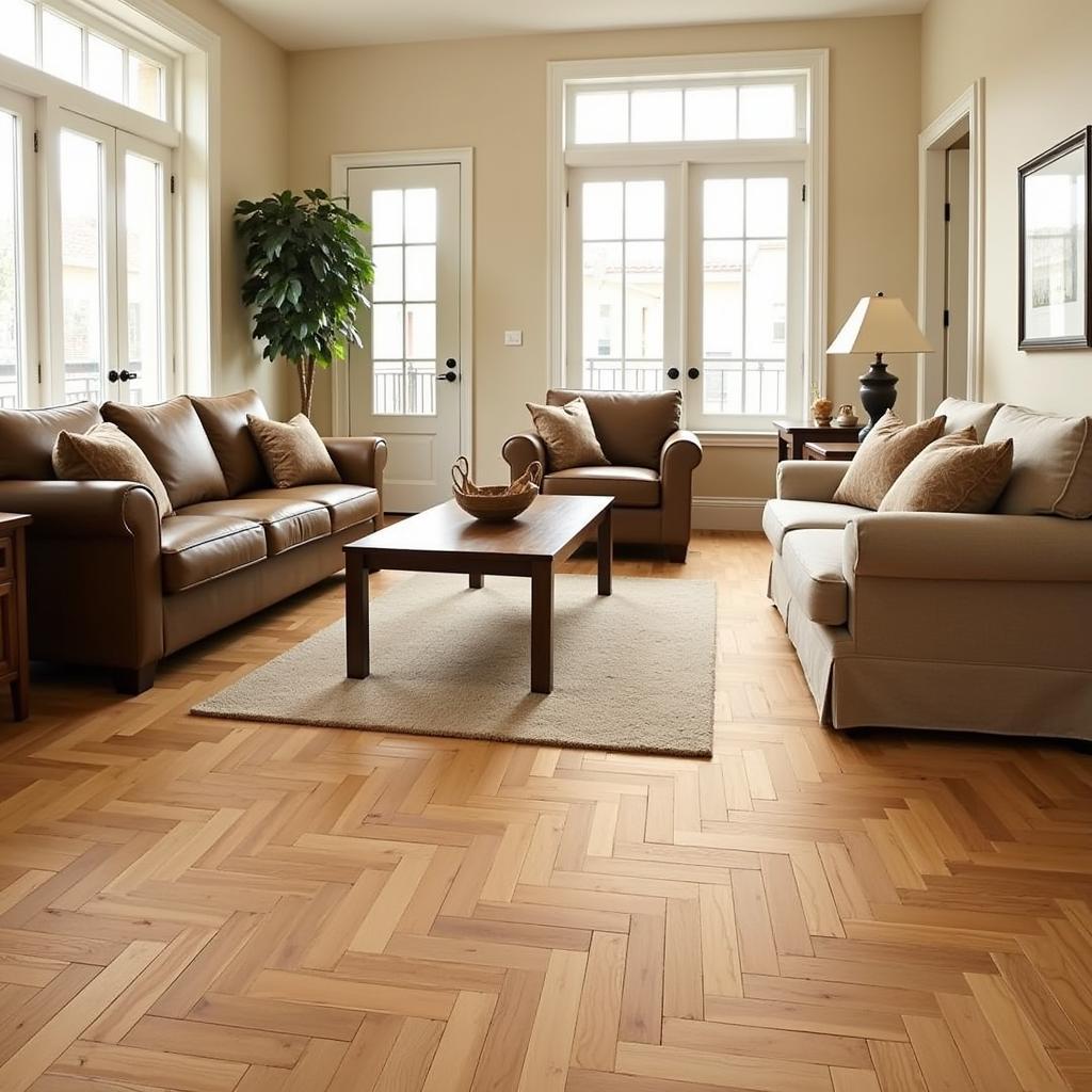 Herringbone Wood Tile Living Room