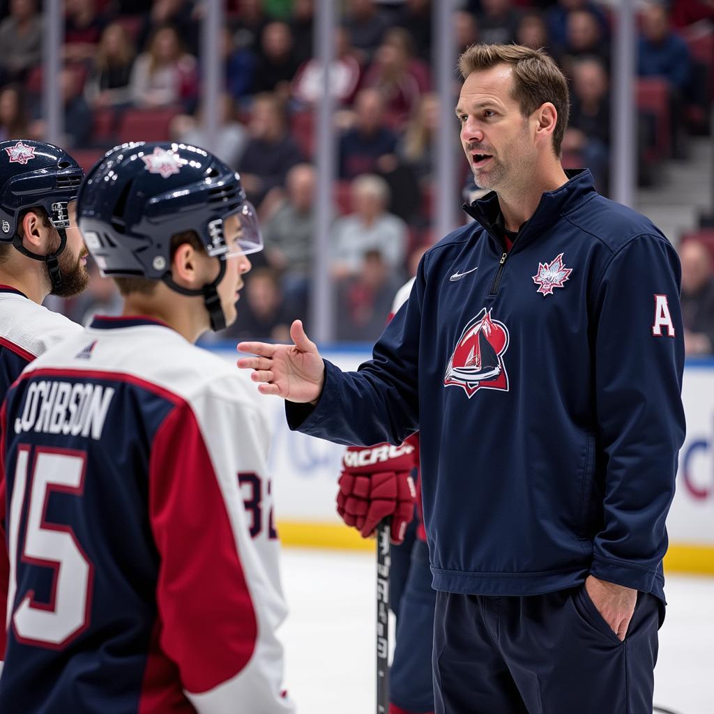 Hockey coach Mark Johnson giving advice