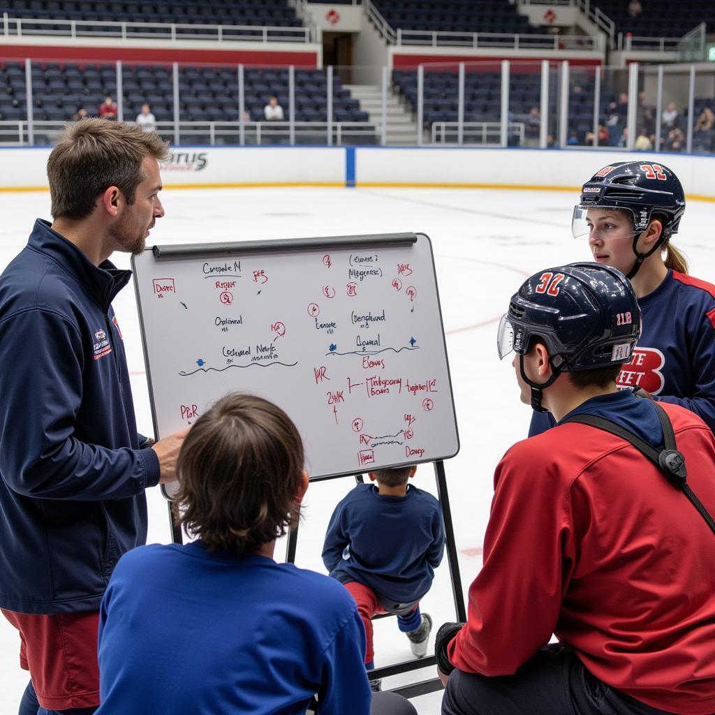 Hockey Coach Mentoring Young Players on Strategy