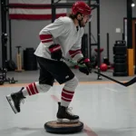 Hockey player training on a balance board to enhance stability and puck control