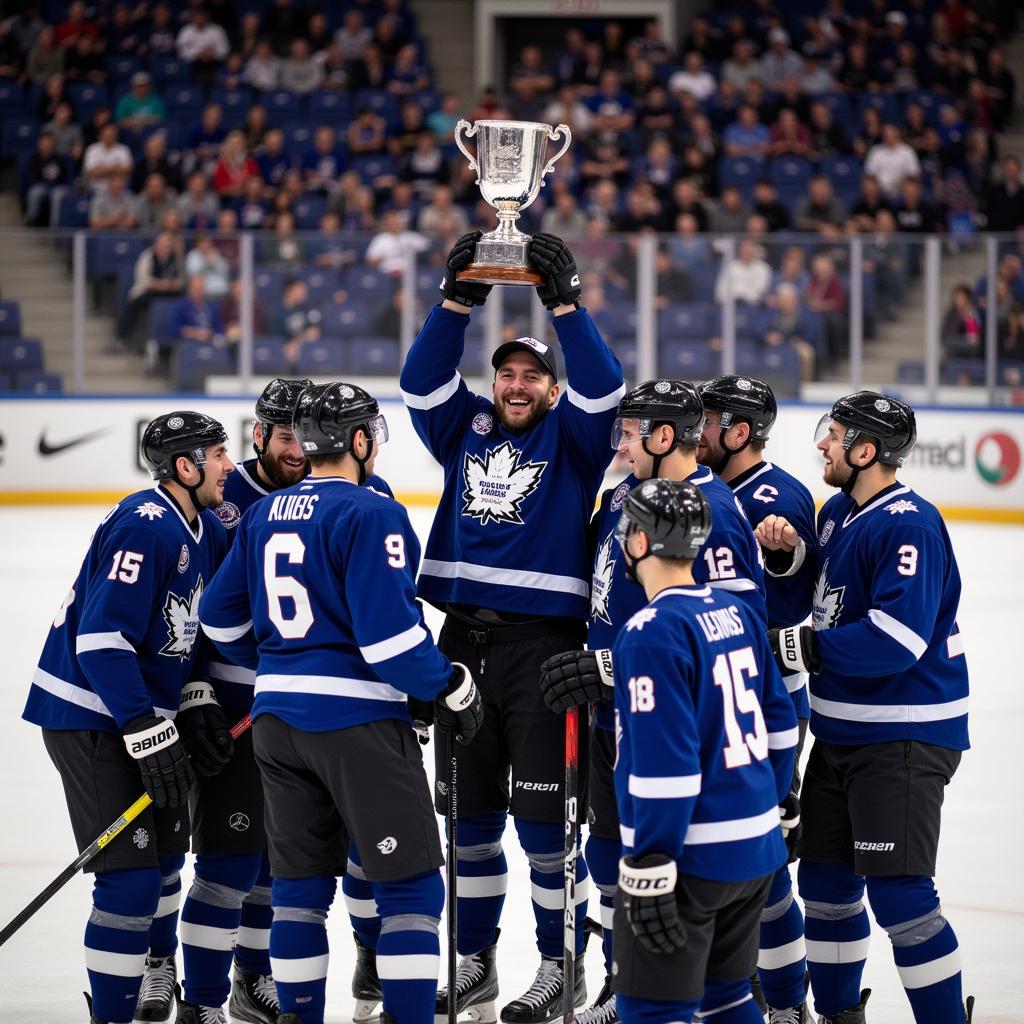 Hockey Team Celebrating Victory with Their Captain