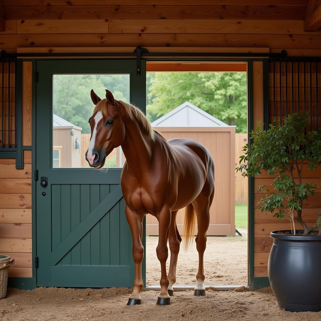 Horse Comfortable in a Stall with a Dutch Door