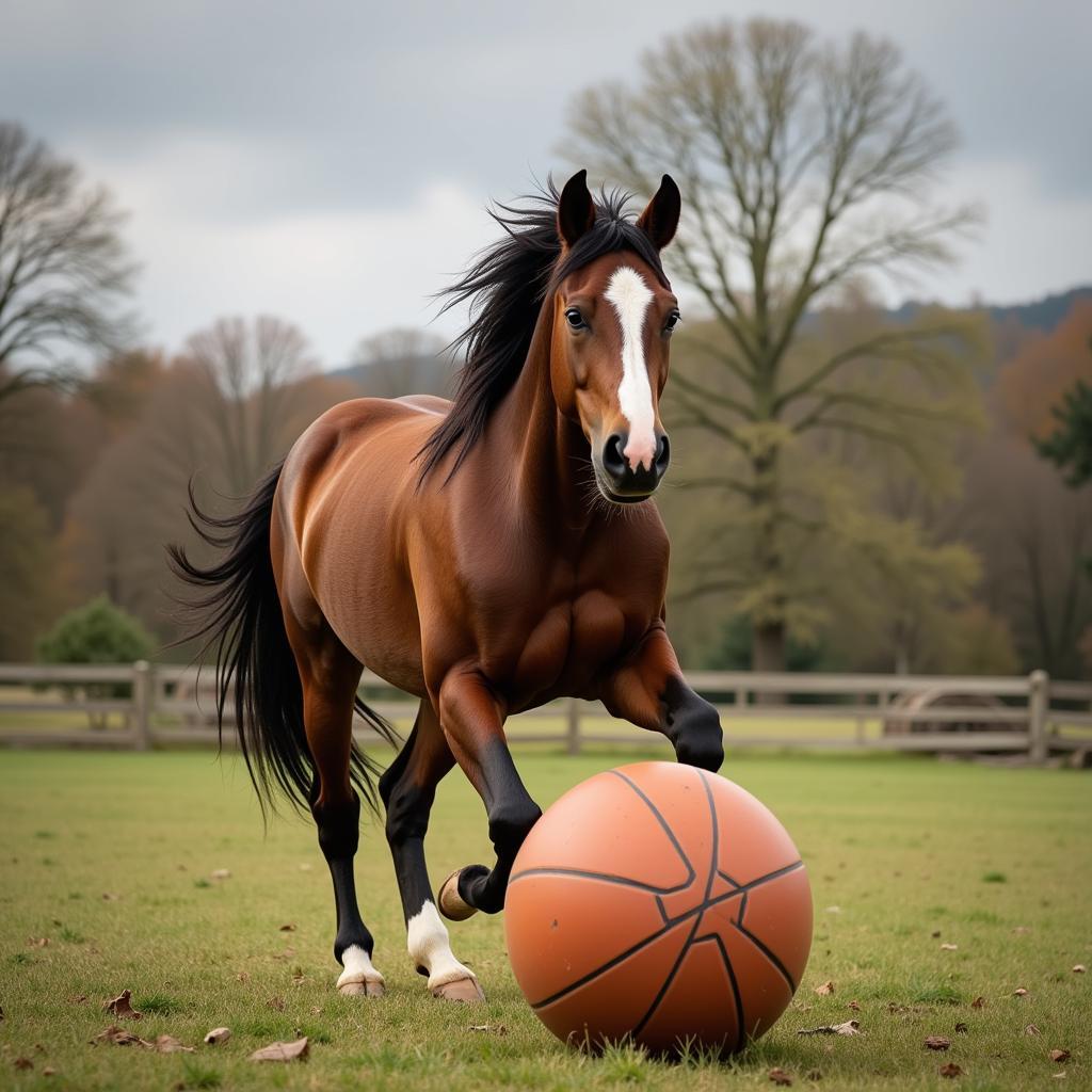 Horse Interacting with a Ball Toy