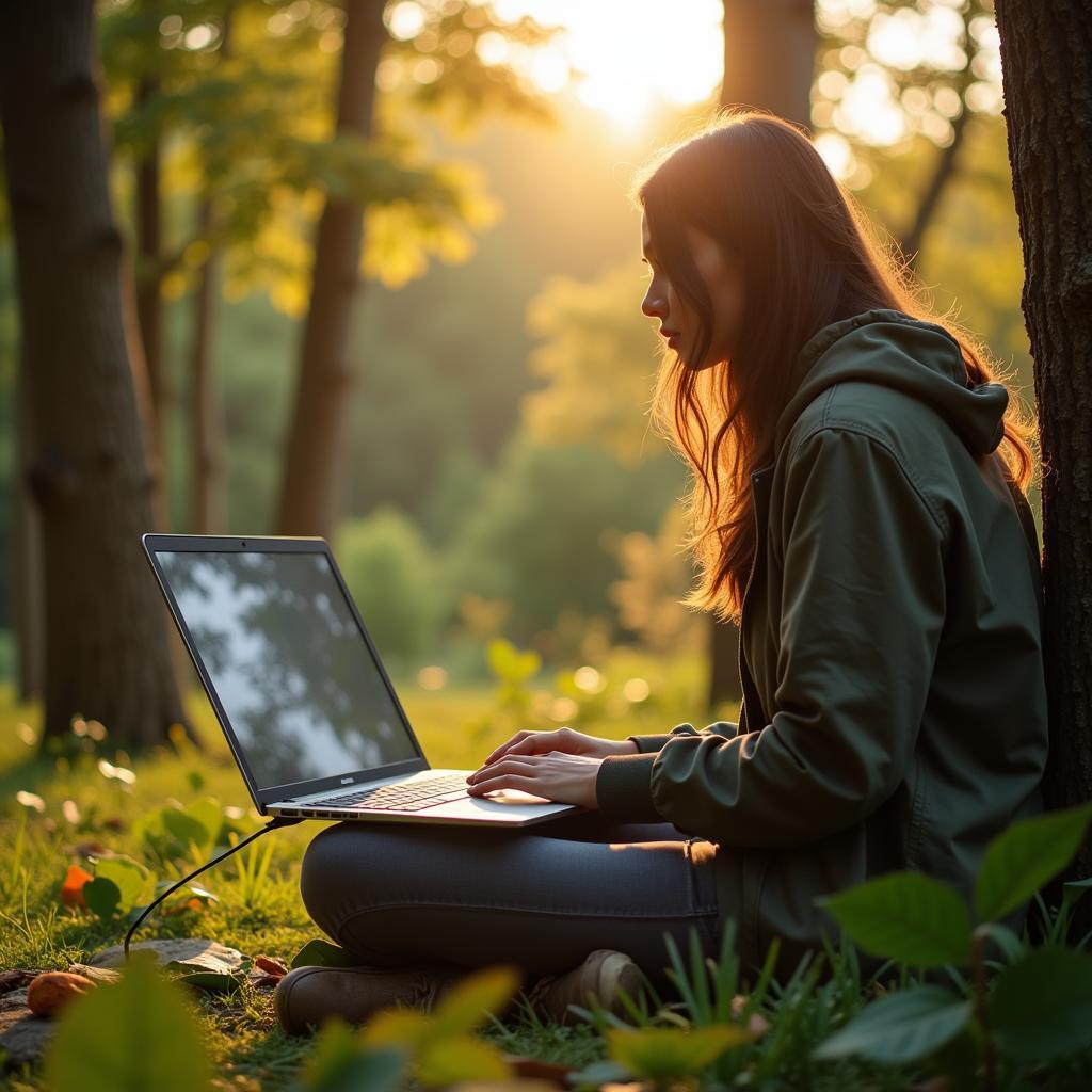 Individual Enjoying Work and Play Balance in Nature