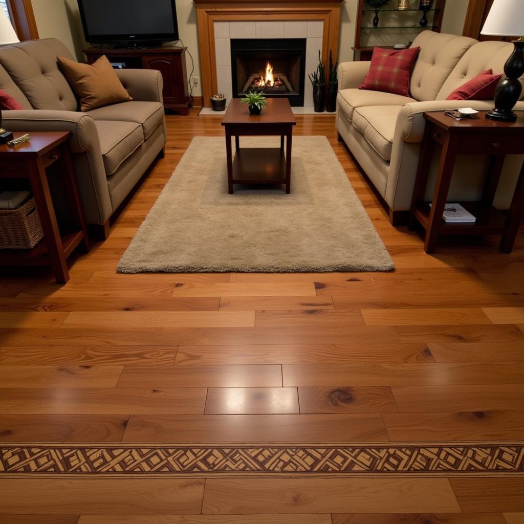 Intricate Wood Floor Border in a Living Room