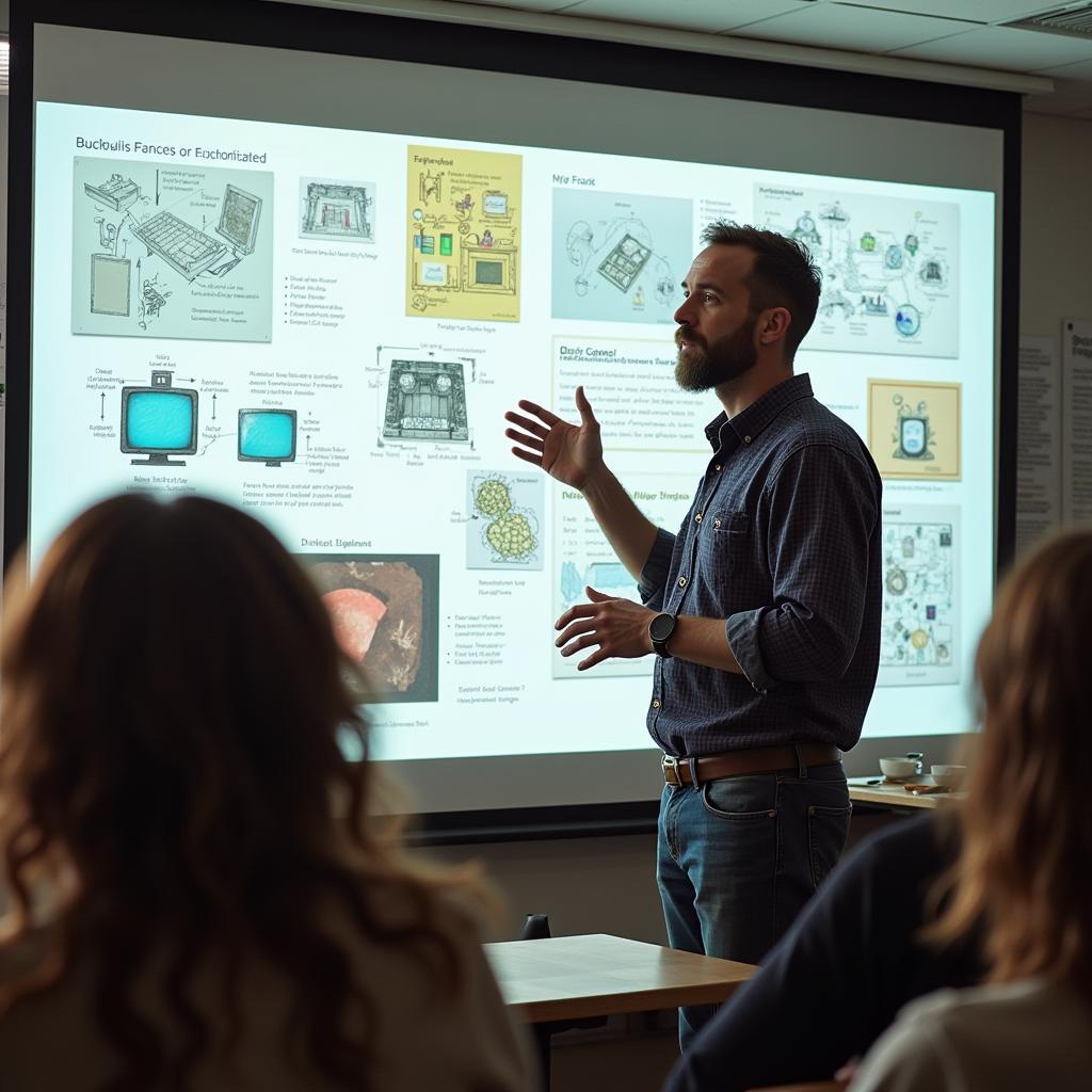 Jack Milne presenting a game design concept.