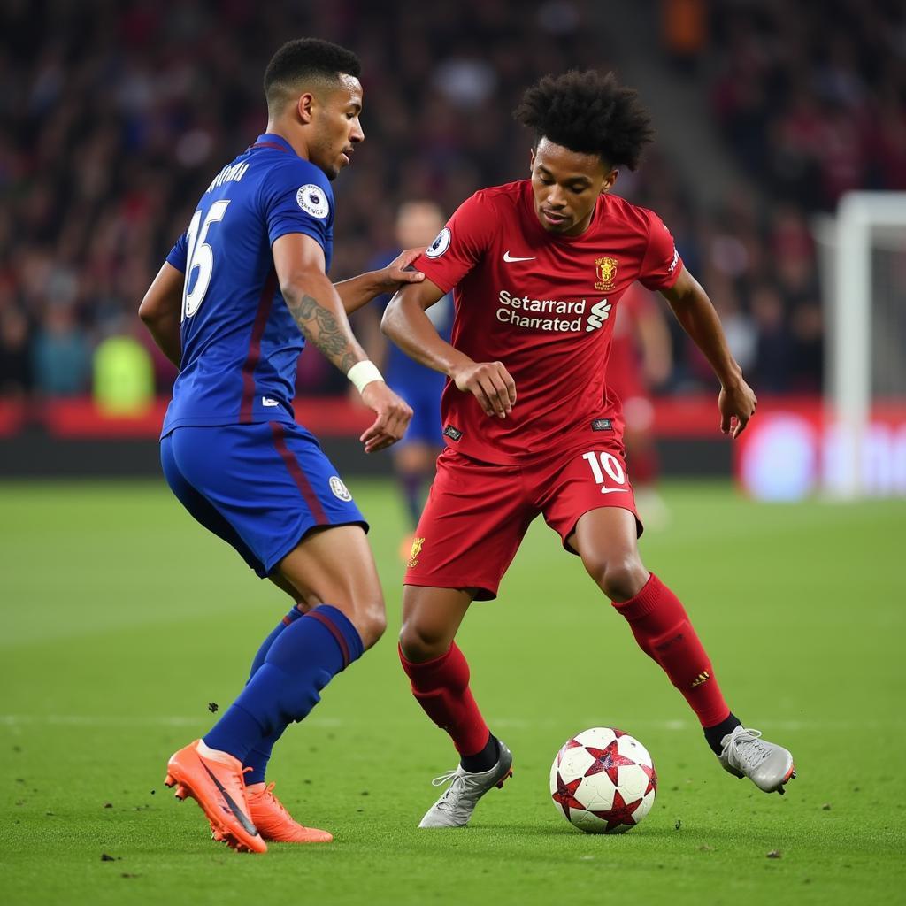 Jadon Sancho dribbling past an opponent while wearing Nike Mercurial cleats.