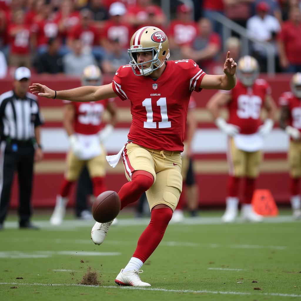 Jake Moody Kicking a Field Goal for the 49ers