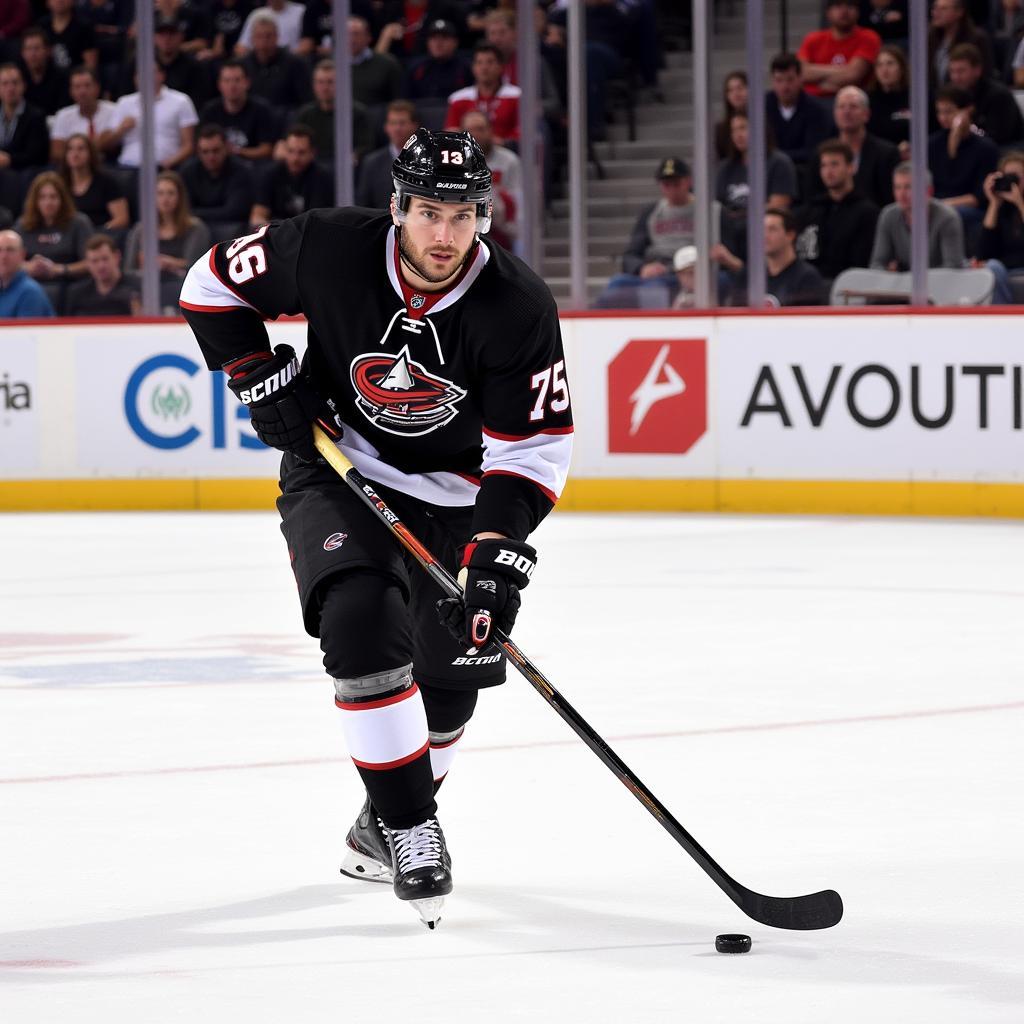 Jamie Benn in action with his hockey stick