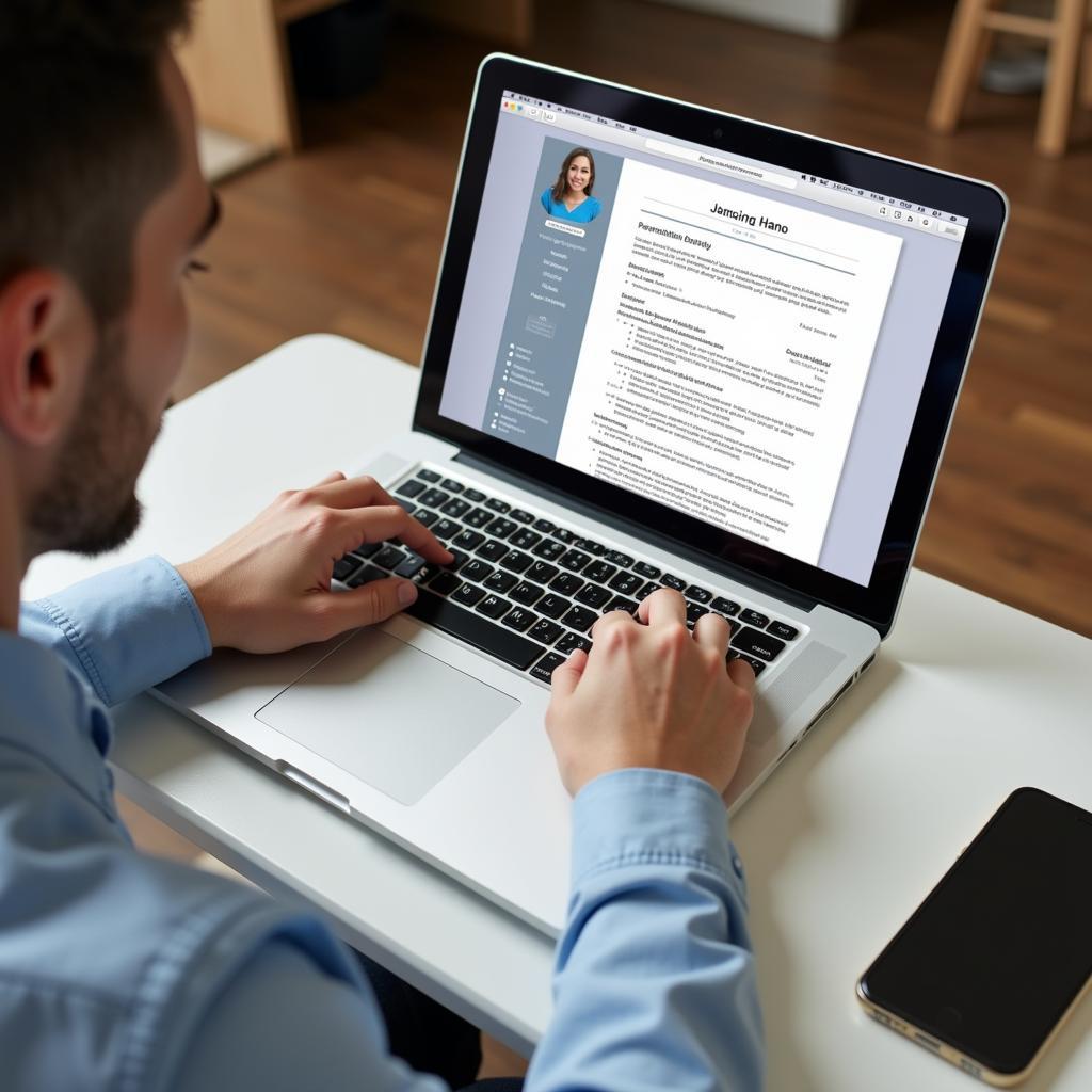 Job Seeker Reviewing Resume on Laptop