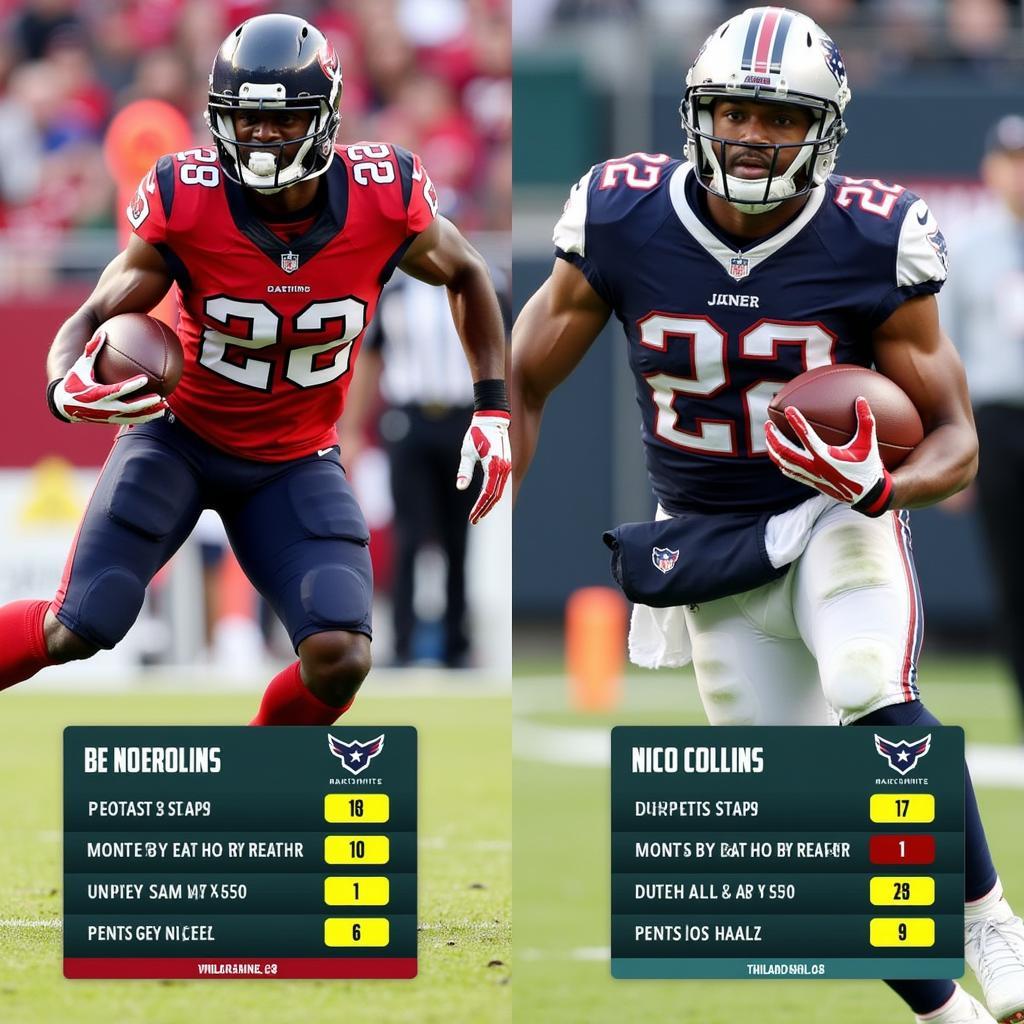 Joe Mixon and Nico Collins on the field, representing their respective teams in a fantasy football matchup.